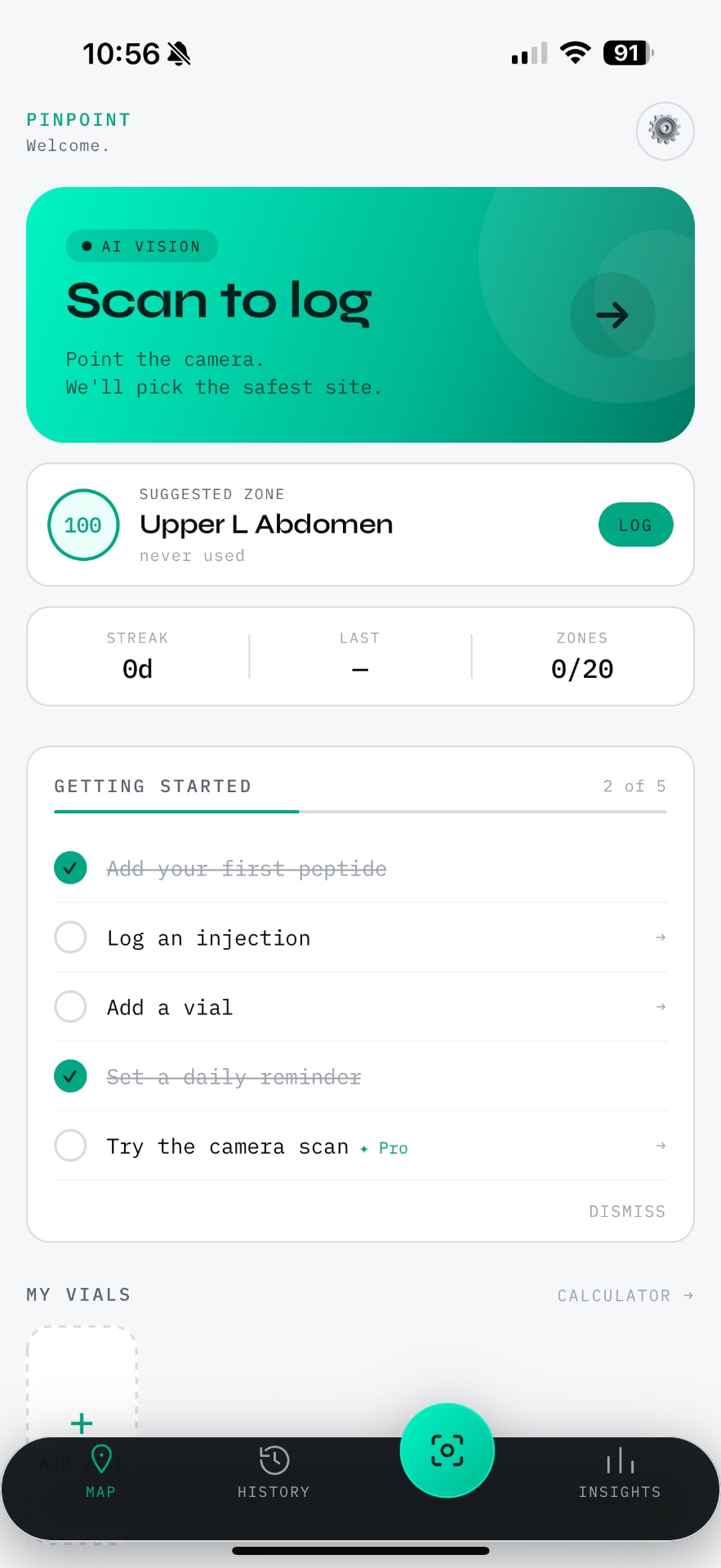 PinPoint app primary screen